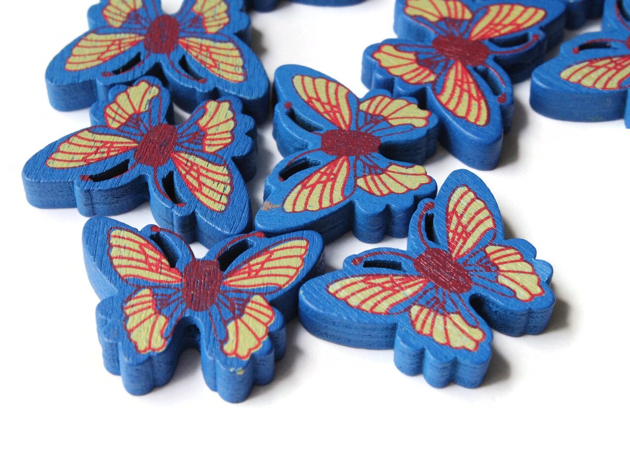 12 26mm Blue Wooden Butterfly Beads Wood Animal Beads Cute Moth Beads to String
